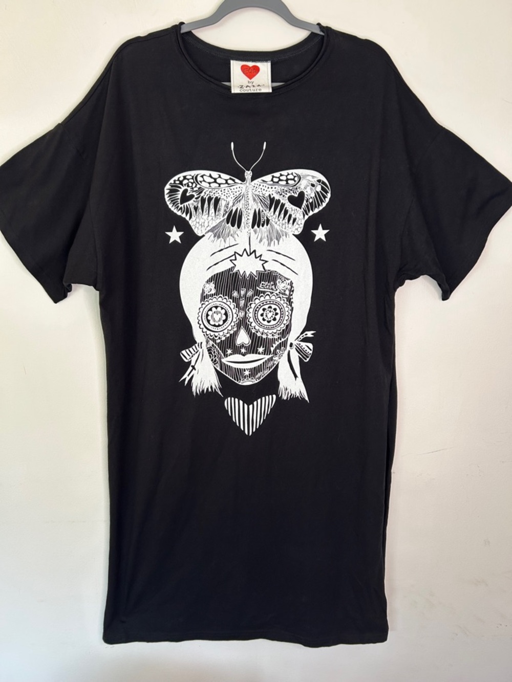 ZAZA Couture x Elita Patmalniece Sugar Skull Butterfly Black Tee One Size